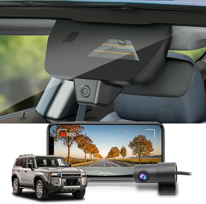 Fitcamx Front 4K+Rear 1080P Dash Cam Adapts for Toyota Land Cruiser 2024-2026 (J250/Gen15), OEM Factory Look, Dual HD Video, Built-in WiFi & APP, Loop Recording, G-Sensor, Easy to Set, 128GB Card