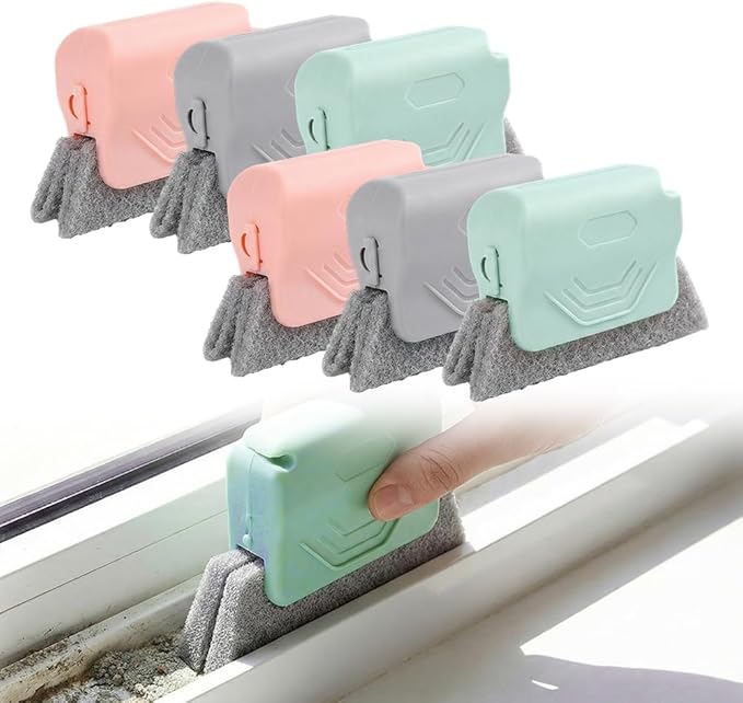 Magic Window Track Cleaner, Window Groove Cleaning Brush Tools Set, Cleaner Brushes for Window lides Gaps Tile Lines Shutter Slats Car Vents & Narrow Gaps (6PC)