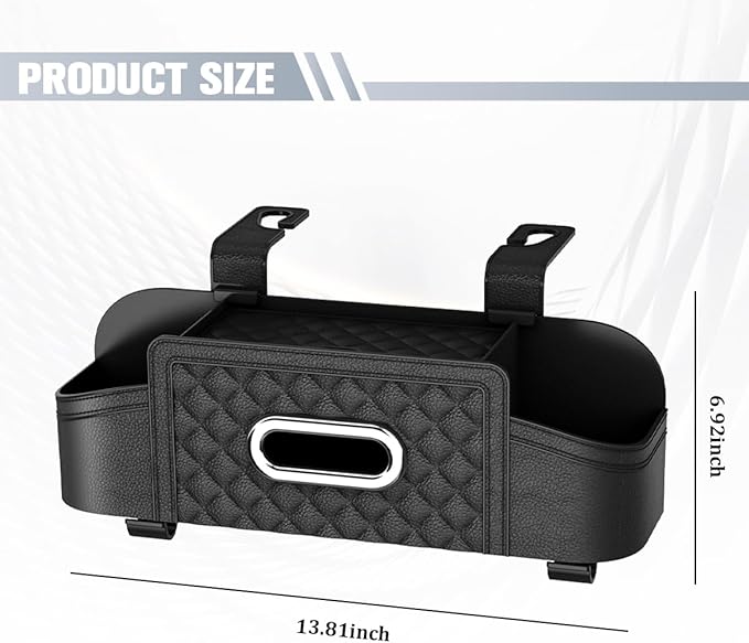 Car Backseat Organizer, 4-in-1 Multifunctional Vehicle Seat Back Tissue Box with Cup Holder & Hook, Automotive Backseat Hanging Storage Box for Bag Phone Drink, Universal for Vehicles (Black)