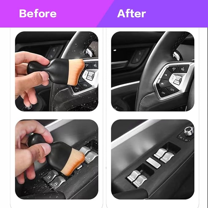AOCISKA Car Interior Detailing Brush,Soft Bristle Cleaning Brush Car Detailing Brush Dusting Brush,Car Interior Cleaning Tool,Auto Detail Brush Car Dash Duster Brush (Black&White with Cap)