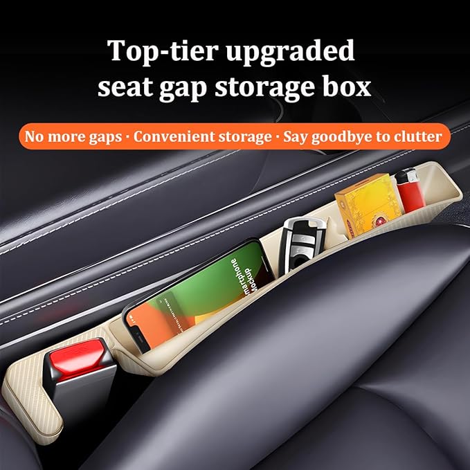 Car Seat Gap Filler, 2PCS Anti-Drop Multifunctional Vehicle Seat Side Space Organizer with 2 Storage Areas, Automotive Interior Chair Side Plug Strip, Universal for SUV Sedan Truck (Beige)