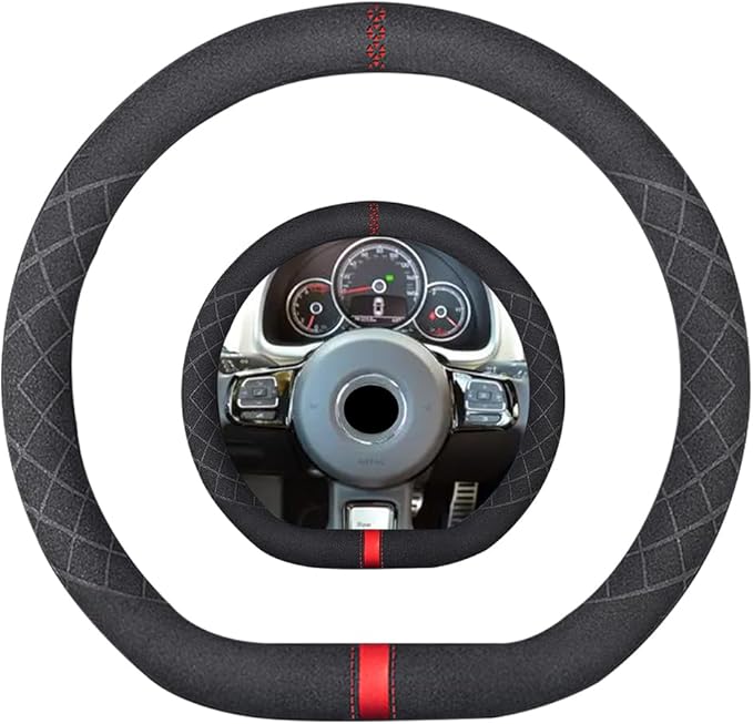 Suede D Shape Steering Wheel Cover,Compatible with Volkswagen Beetle Passat Golf Polo Tiguan Atlas Jetta SuedeLeather Sport Non-Slip Wheel Cover Car Accessories 15 inch for Man and Women