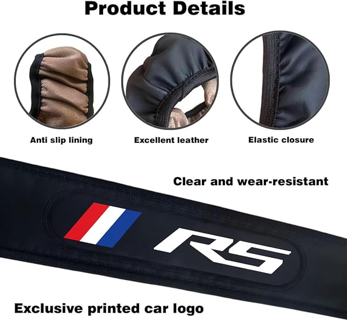 Black Leather Steering Wheel Cover,Elastic Breathable Design,Universal 14-15 Inch Compatible with Chevy RS Camaro Equinox Blazer Car Accessories