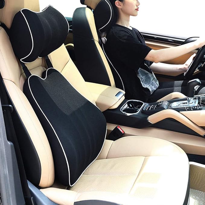 Car Lumbar Support Back Cushion Memory Foam Universal Fit Major Car Seat with Back Pain Relief for Car Office Home 1PCS Red