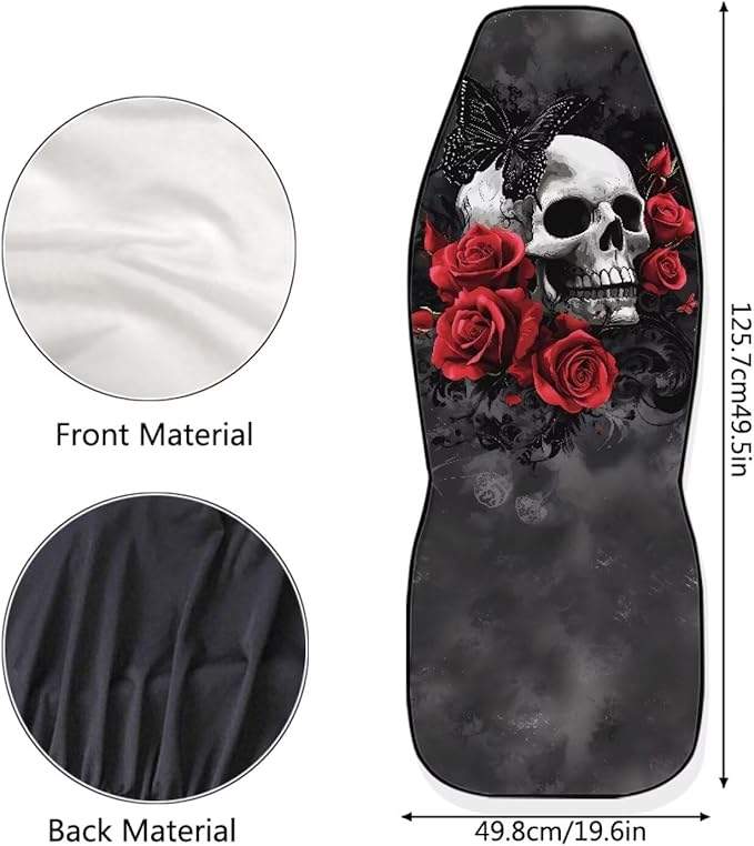 Skull Red Rose Car Seat Covers Set of 2 Breathable Front Seat Covers Stretch Polyester Fabric Cover Soft Front Seat Cover Universal Fit for Auto Truck Van SUV