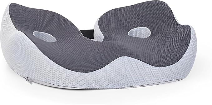 Seat Cushion for Office Chair – Orthopedic Memory Foam Coccyx Support, Sciatica Relief, Back Comfort, Posture Alignment, Massage Pressure Ease for Home, Car, Work – Grey