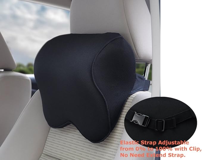 Tektrum Orthopedic Entire Back Support Full Lumbar Cushion for Car & Headrest Neck Pillow Kit - Ergonomic Thick 3D Design Fit Body Curve - Back, Neck Pain Relief, Improve Posture -Black (012011-A)