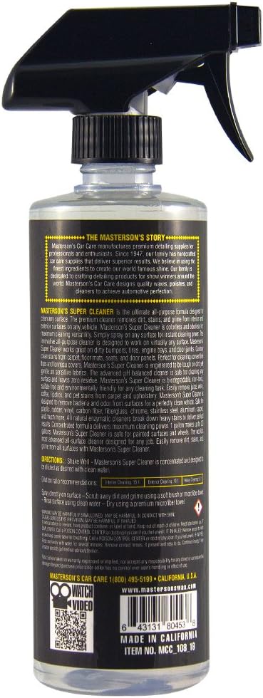 Masterson's Car Care MCC_108_16 Super Cleaner All Purpose Formula - Colorless and Odorless Cleaner Works On Interior and Exterior Surface - Removes Dirt Grime and Food Stains (16 oz)