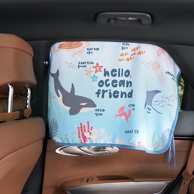 Magnetic Car Sun Shade Curtain for Side Window – Sun Blocker and UV Protector for Baby, Kids, and Pets – Universal Fit with Built-in Magnets for Steel-Framed Door (Magnet-New Ocean Friends)