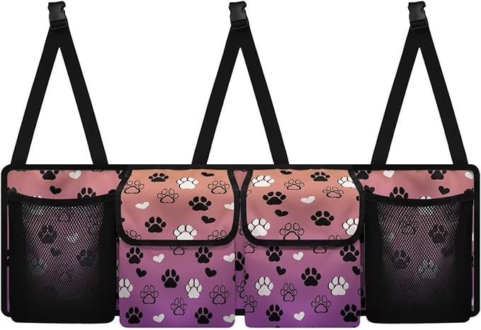 Hanging Car Trunk Organizer, Dog Paw Print Waterproof Car Back Seat Storage Bag Multipurpose Foldable Car Trunk Storage Bag for Car Trunk Storage and Decoration