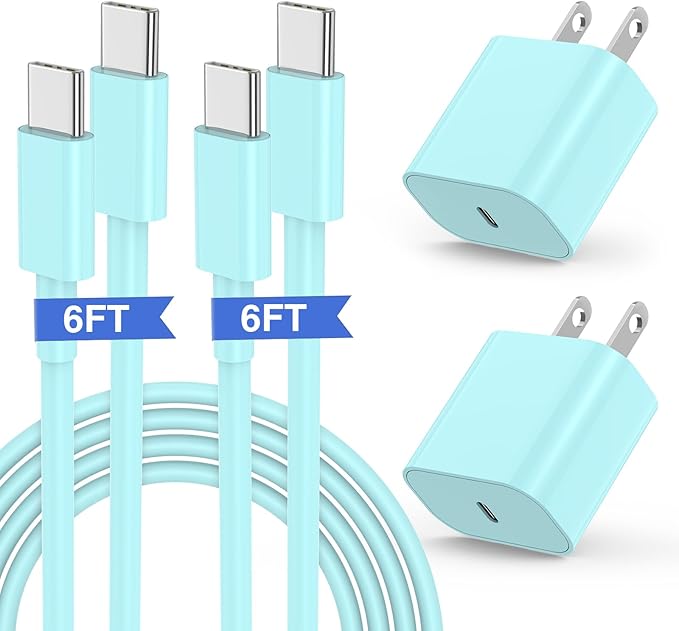 iPhone 17 16 15 Fast Charger, 20W USB C Charging Block for Apple iPhone 17 Pro Max/17 Air/16 Pro/15 Plus, iPad 12/11 inch/Mini/6 Gen,Wall Plug Power Adapter Cube Brick/6ft Type C to C Cable Cord Long