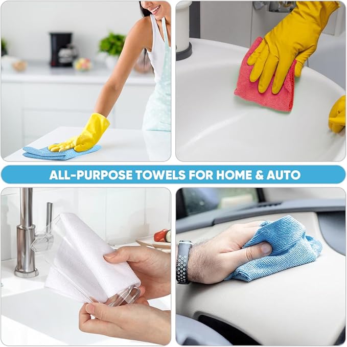 AIDEA Microfiber Cleaning Cloth, Shop Towels 330 Sheets 6 Roll, Microfiber Towels for Cars, Blue Shop Rags Washable, Cleaning Rags Reusable Paper Towels for Automotive, Workshops, House,11×9"
