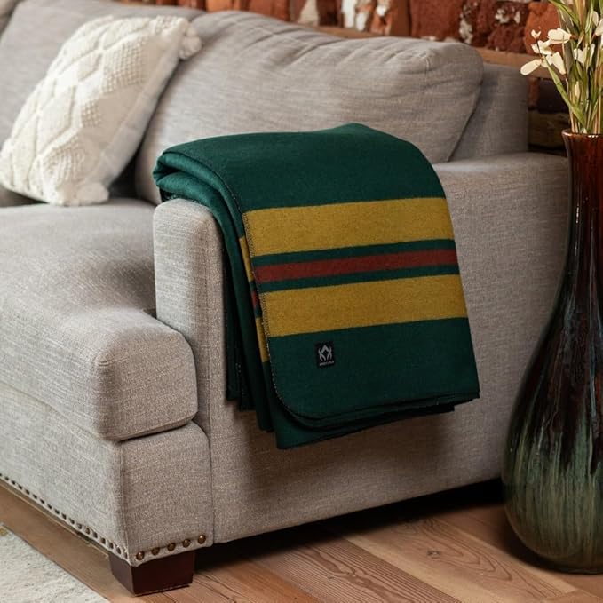 Arcturus Rainier Wool Blanket - Warm, Heavy, Washable, Bed Blanket | Great for Home & Camping (Fort Vancouver, Queen)