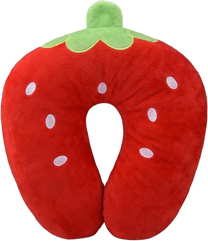 Travel Pillow for Kids, Cute Animal Neck Pillow Support U Shaped Cushion Plush Soft Rest Reading Pillows Sleeping Pillows for Airplane Train Car (Color:Strawberry)