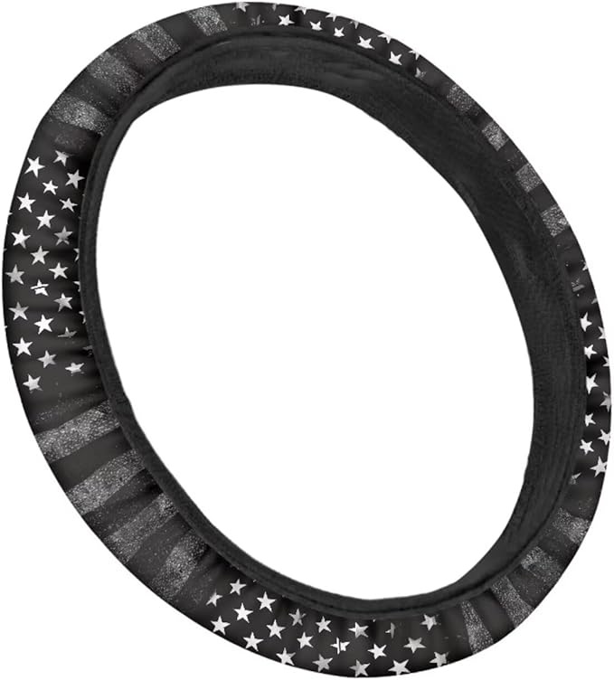 SEANATIVE Black American Flag Print Universal Auto Steering Wheel Protector Car Steering Wheel Cover Anti-Slip 15" Vehicle Accessory All Weather Protection