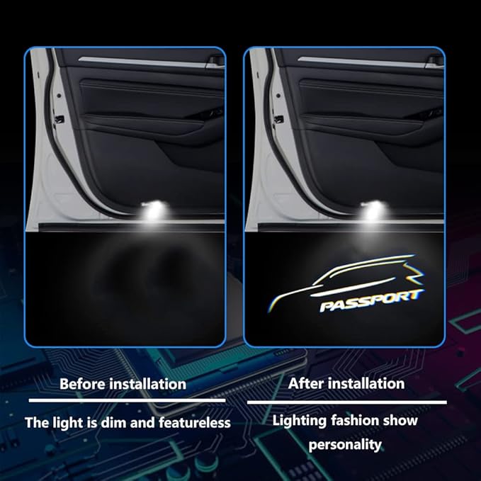 2 Pcs Passport Car LED Projector Door Shadow Light Welcome Light Laser Emblem Logo Lamps Kit Puddle Lights LED Courtesy Step Lights Ground Lamp HD Kit Replacement for Passport 2019-2021