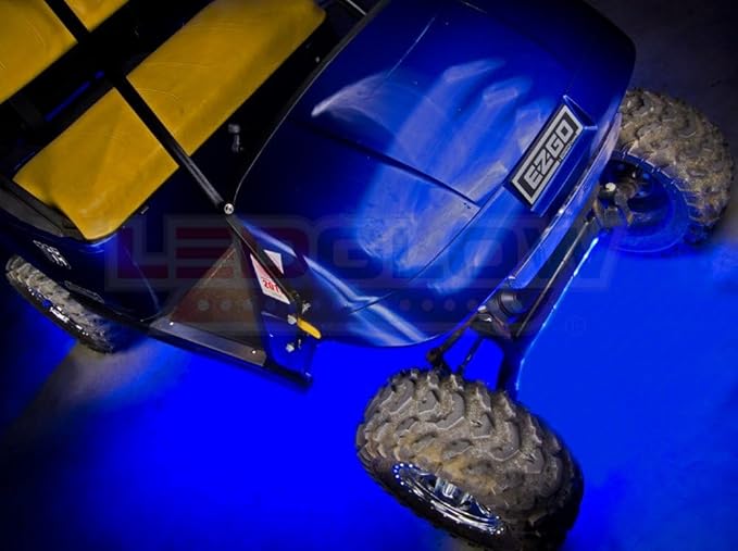 LEDGlow 4pc Blue LED Golf Cart Underbody Underglow Accent Neon Light Kit for EZGO Yamaha Club Car - Water Resistant Flexible Tubes - Includes Control Box & Wireless Remote