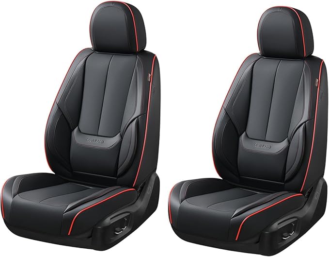 Coverado Seat Covers, Car Seat Covers Front Seats, Car Seat Cover, Car Seat Protector Waterproof, Car Seat Cushion Nappa Leather, BlackRed Seat Covers Carseat Cover Universal Fit for Most Cars