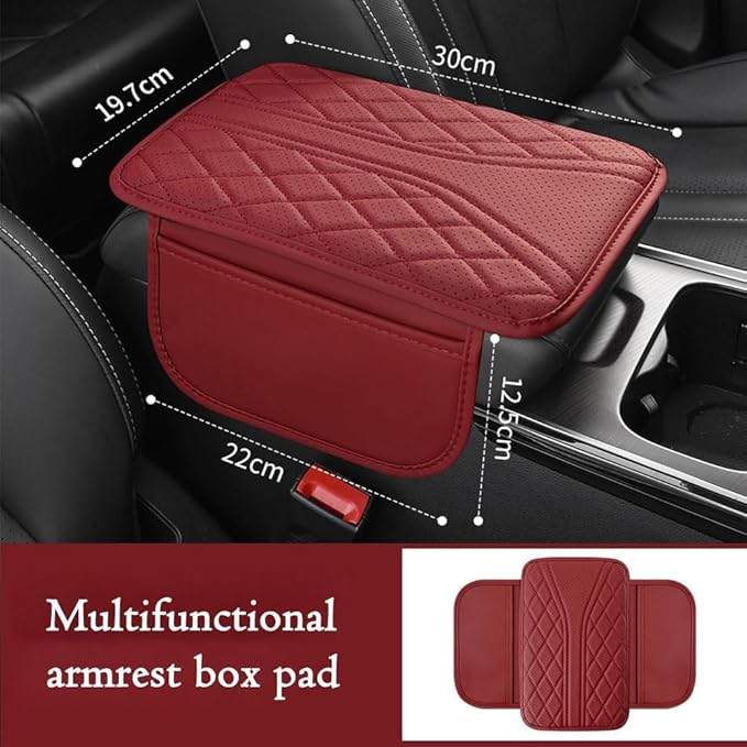 Car Center Console Cover for Lexus RX 350 2021-2023, Leather Memory Foam Auto Armrest Cover Cushion Pad with 2 Storage Bags Non-Slip Universal Interior Accessories,Red