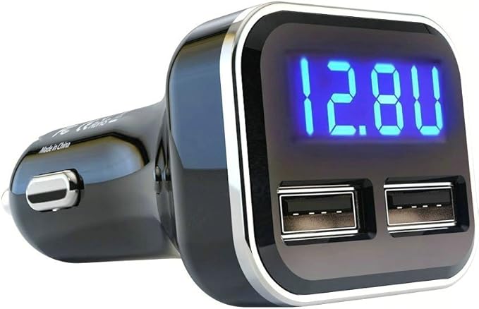 4.8A 24W Dual USB Car Charger Volt Meter Car Battery Monitor with LED Voltage & Amps Display, Cigarette Lighter Adapter, USB Cigarette Lighter Adapter, Compatible for iPhone 15/15 Pro Max