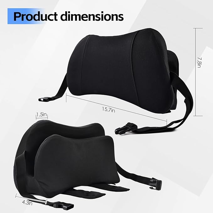 Lumbar Support Pillow for Car, Memory Foam Back Cushion Provides Lumbar Support to Relieve Back Pain, Ideal for Driving Cars and Office Chairs as a Back Support Pillow (Black)