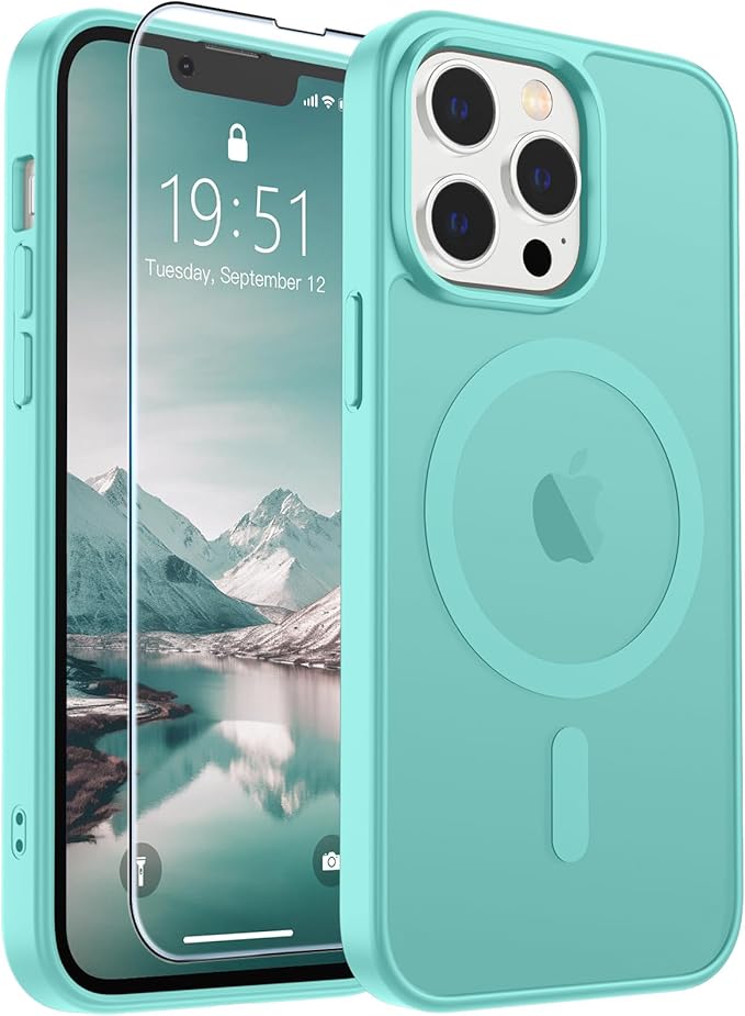 SUPFINE Magnetic for iPhone 13 Pro Max Case (Compatible with MagSafe) (Military Grade Drop Protection) Slim Translucent Matte Shockproof with Anti-Fingerprint Phone Case,Blue Green
