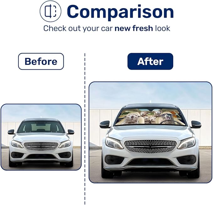 GENANY Sheep Family Windshield Sun Shade for Car SUV Truck (55x30 Inches), Sun Shade Windshield, Shades for Front Windows, Protector Blocks UV, Auto Gift, Spring Car Decor