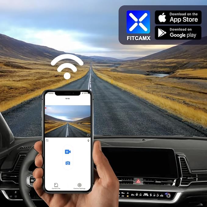 Fitcamx Front 2K+Rear 1080P Dash Cam Adapts for Kia Sportage 2023 2024 2025 (Part No#DW010/P1020/R2010), OEM Look, Dual HD Video, WiFi & APP, Loop Recording, G-Sensor, Easy to Set, 64GB Card