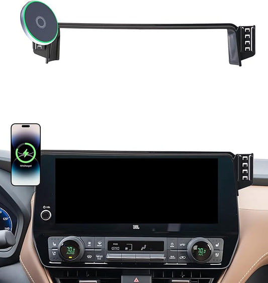 Car Phone Holder for Toyota Grand Highlander/Grand Highlander Hybrid 2024 2025 2026 Accessories Apply to 12.3 Inch Touchscreen 15W Fast Wireless Charger Screen Fixed Clip Cell Phone Mount