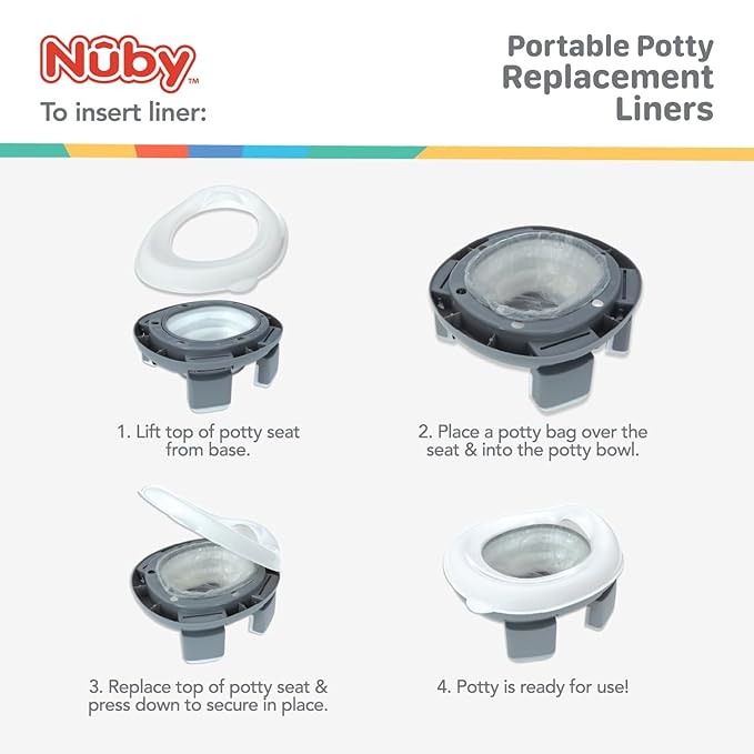 Nuby Portable Potty Replacement Liners - Disposable Potty Liners - Toddler Potty Training Essentials - 40 Count