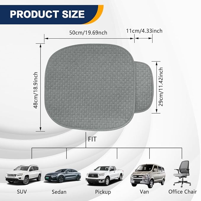 2PCS Car Seat Bottom Cover Pad, Car Seat Mat, Driver Cushion with Comfort Memory Foam & Non-Slip Rubber Bottom, Vehicle Accessories Breathable Seat Protector Mat for Auto Office Home (Gray)