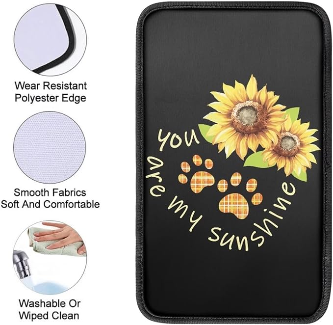 UNICEU Sunflower Dog Paw Car Center Console Cover for Most Vehicle SUV Truck Easy to Install Auto Armrest Seat Storage Box Mat Dust Proof Scratch Proof Auto Interior Set