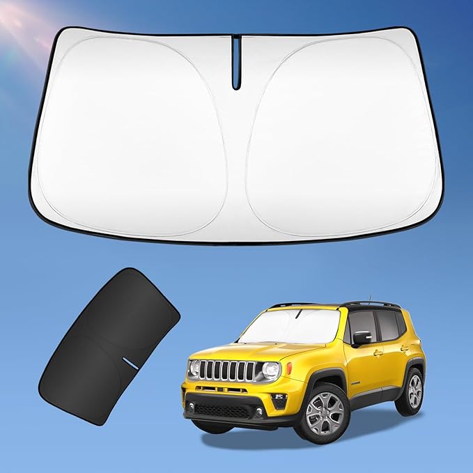 Sun Shade Sunshade for Jeep Renegade 2015-2024 Windshield Cover, 4-Layers Sun Shield 250T Silver Sun Visor Foldable Front Window Shade Blocks UV Rays Car Accessories