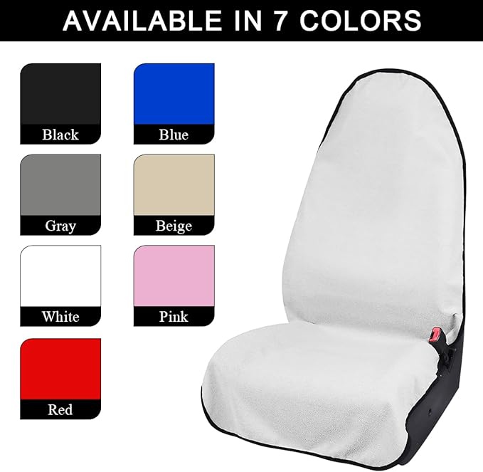Waterproof Car Towel Seat Cover, Sweating Non-Slip Premium Towel Carseat Cover Protector, Universal Soft Machine Washable Car Truck SUV Front Seat Cover for Gym Workout Beach Hiking (White)