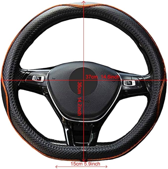 Mayco Bell Flat Bottom Steering Wheel Cover Anti-Slip,Safety,Soft,Breathable,Durable,Full Surround,Comfortable Grip Microfiber Leather (D Shape, Black Orange)