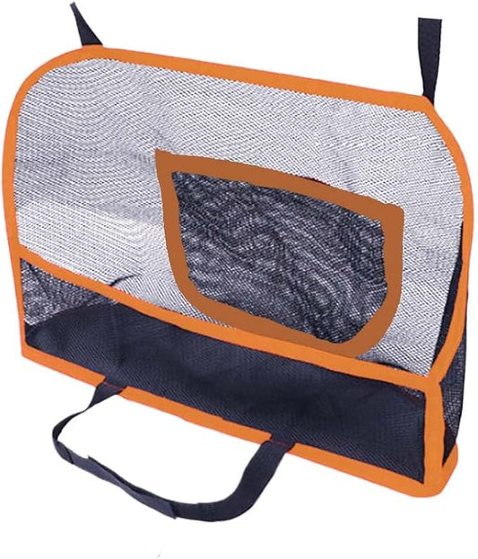 Car Net Pocket Handbag Holder, Car Purse Holder Between Front Seats, Driver Storage Netting Pouch for Backseat Pet Kid Barrier, Vehicle Storage Organizer Mesh Bag for Women Men (Orange)