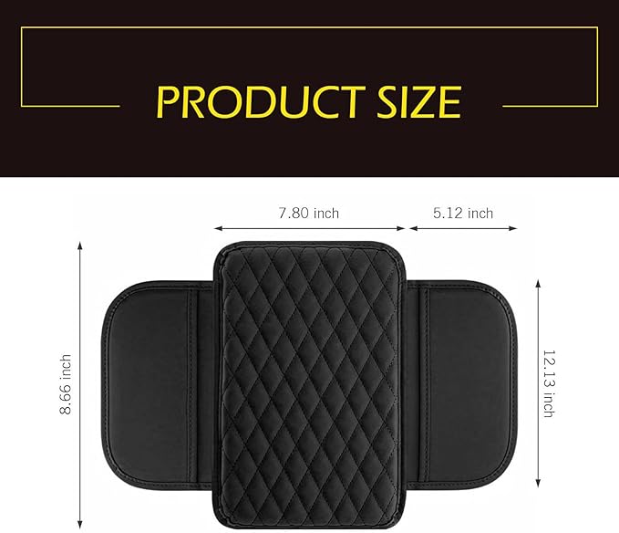 Car Center Console Cover, Waterproof Leather Car Armrest Cover Cushion with Side Storage Pockets, Upgraded Vehicle Armrest Storage Box, Universal for SUV, Sedan, Truck (Black)