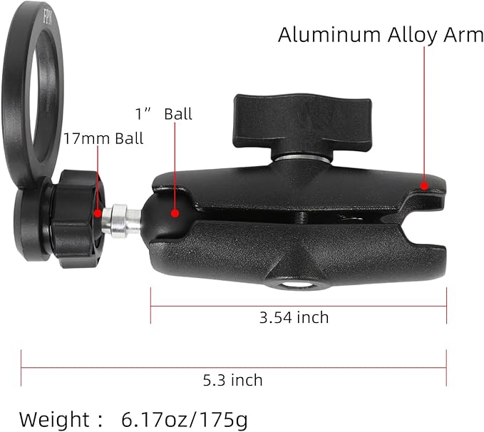 Magnetic Phone Holder Base for RAM Mounts, 1" (25mm) Ball Mount with Medium Aluminum B Size Double Socket Arm, Compatible with Magsafe iPhone 17/16/15/14/13/12 Series