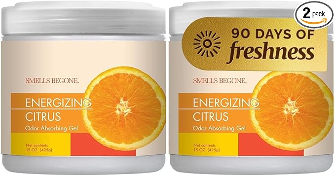 SMELLS BEGONE 15oz Gel Odor Eliminator - Absorb & Remove Tough Odors in Pet Areas, Bathrooms, Basements, Garage, Cars, RVs & Boats - Eliminate Odors Quickly (15 Ounce (Pack of 2), Energizing Citrus)