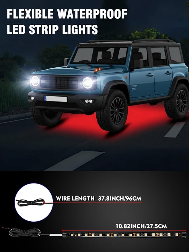 8 Pcs Car Led Light Strip IP67 Waterproof 11" Flexible Led Lights Underglow 12V for Car Motorcycle Boat Golf Cart Interior Exterior Decoration - Red