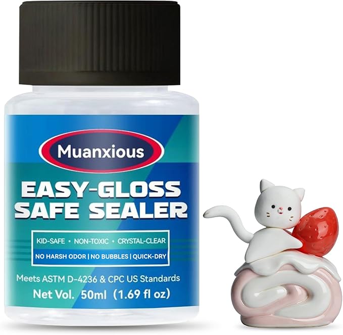 Muanxious Air Dry Clay Glaze — No-Tack High Gloss Waterproof Clear Varnish & Sealant, ASTM D-4236, Low Odor, Anti-Yellowing, 50ml (1.69 fl oz)