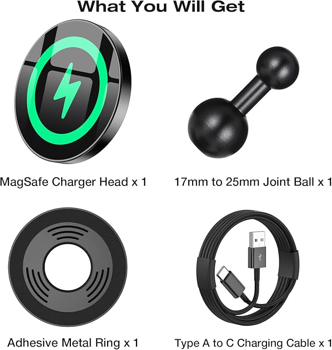 Coolpow for Magsafe Wireless Car Charger Magnetic Wireless Charging Phone Holder with 1”(25mm)Ball Mount【Super Magnet】1 inch Ball Mount for MagSafe Charger Compatible with RAM Mounts Double Socket Arm