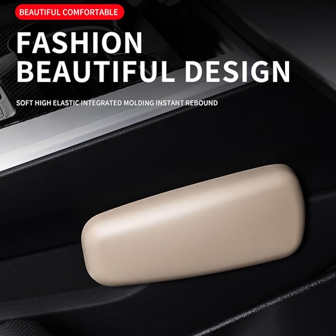 Car Armrest Cushion, Soft Leather Universal Knee Leg Elbow Pad, Center Console Thigh Support Pillow, Comfort Armrest for Car Interior Accessories(Beige)