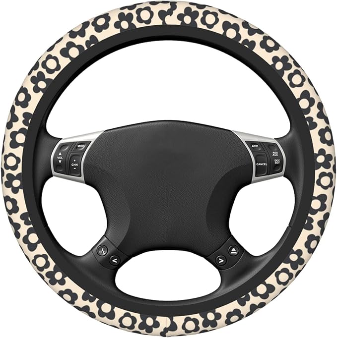 Flowers Vintage Groovy Steering Wheel Cover Universal 15 Inch Cute Car Accessories Protector for Women Men