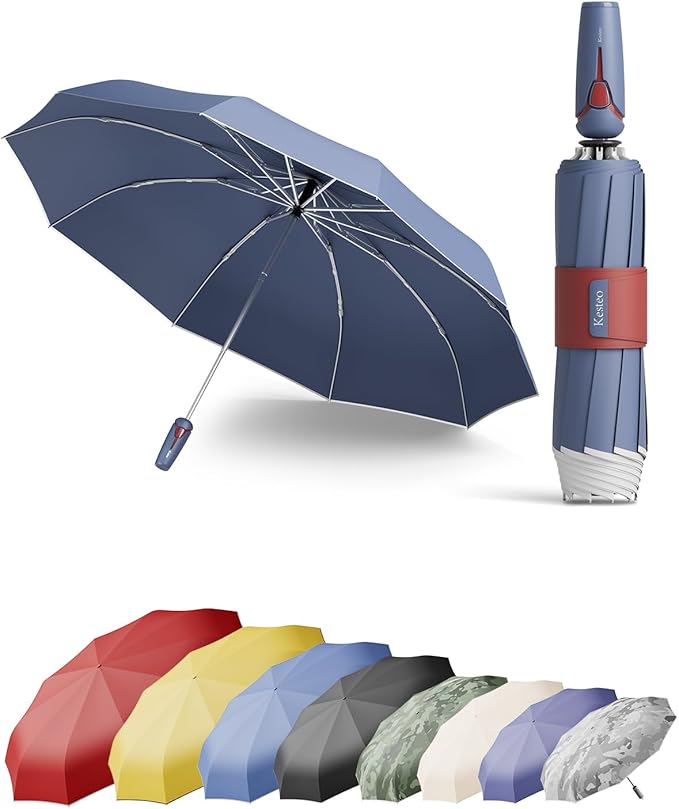 Windproof Travel Umbrella for Rain, Withstand 85MPH Winds, 54 Inch Automatic Reverse Fold Umbrellas Easy Auto Open Close, Portable Compact Umbrella Includes Cover Bag, Perfect for Travel, Car, Commute, Women Men, Backpack