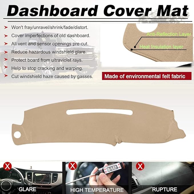 Dash Cover Custom Fit for 1997-2000 Chevy Chevrolet Silverado/GMC Sierra C1500 C2500 C3500 K1500 K2500 K3500, 1997-1999 GMC Yukon/Chevy Tahoe, Dashboard Cover Mat Pad(Beige)