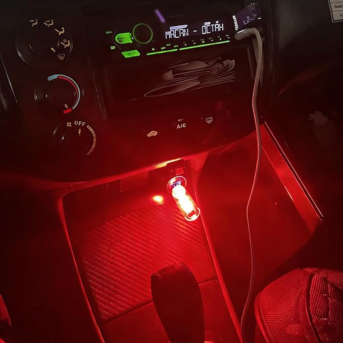 2 PCS Car USB Night Light Bulb, Touch Dimmable Car Interior Ambient Lights, Mini Retro Glass Bottle LED Lamp, Plug-in USB Mood Light for Vehicle, Bedroom, Camping(Red)