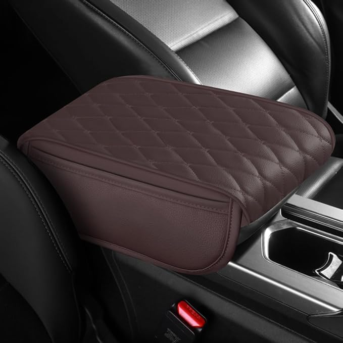 Universal Car Armrest Pad for Mini Countryman R60 F60 One/S/Cooper/JCW 2010-2024 Leather Armrest Box Center Console Cover Pad Waterproof Arm Rest Protector Decor Accessories,Brown01
