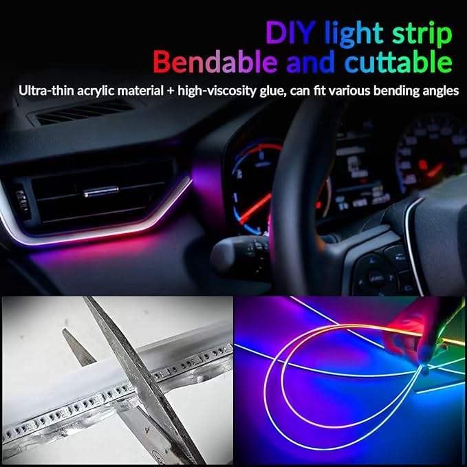 Interior Car Strip Lights Dreamcolor Acrylic Car Decorative Lights with APP Control Multicolor Internal Lighting Kit Music&DIY Function Ambient Fiber Optic Strip LEDs (Dreamcolor 18-1)