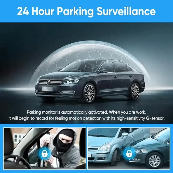Saker Full View Car Dashcam System, 360° 4-Channel Dash Cam with Front Rear Left Right Cameras, 4K Recording, Enhanced Night Vision, Parking Monitor, G-Sensor (with 128GB SD Card)